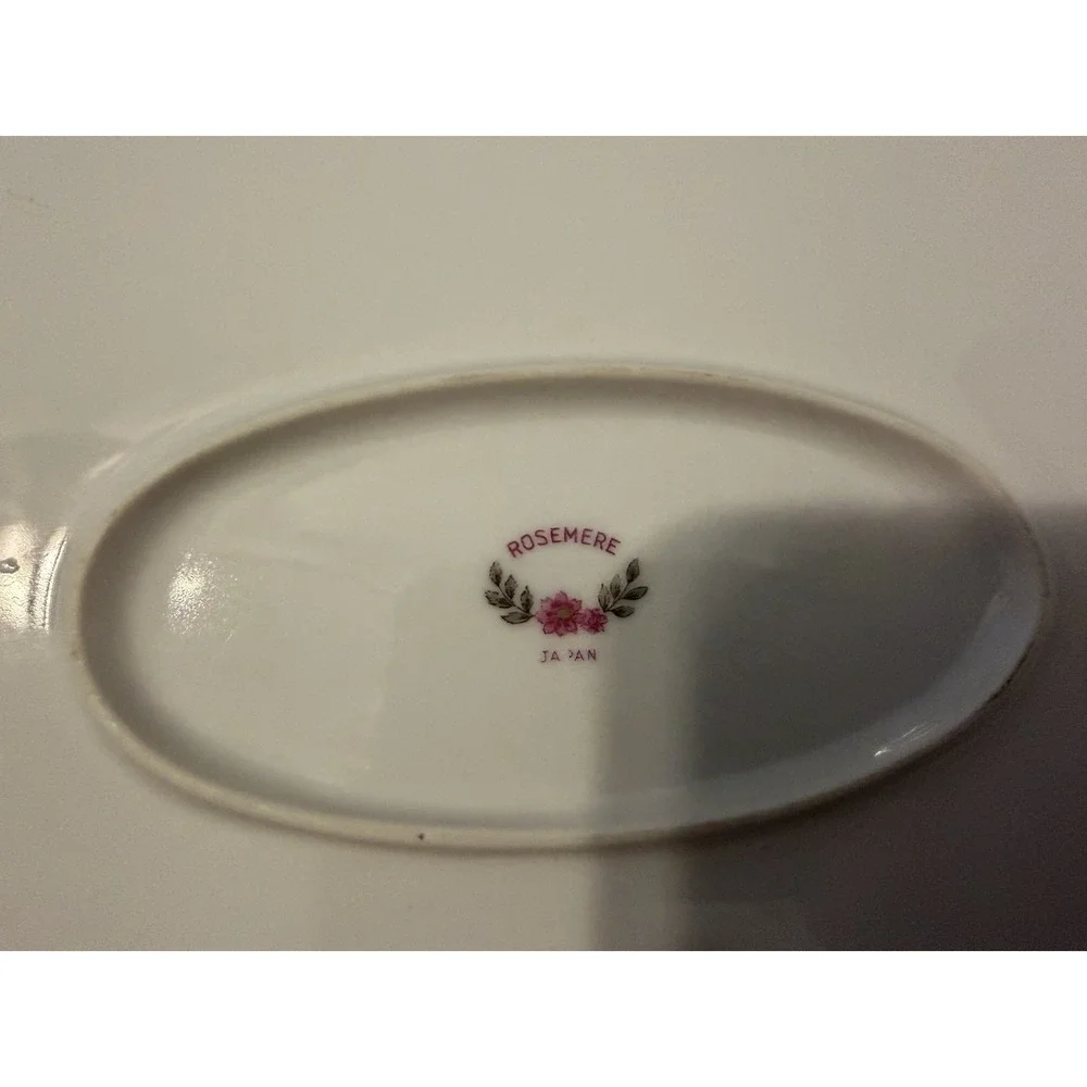 Vintage Rosemere Japan‎ Pink Floral Oval Serving Platter Silver Trim Handled